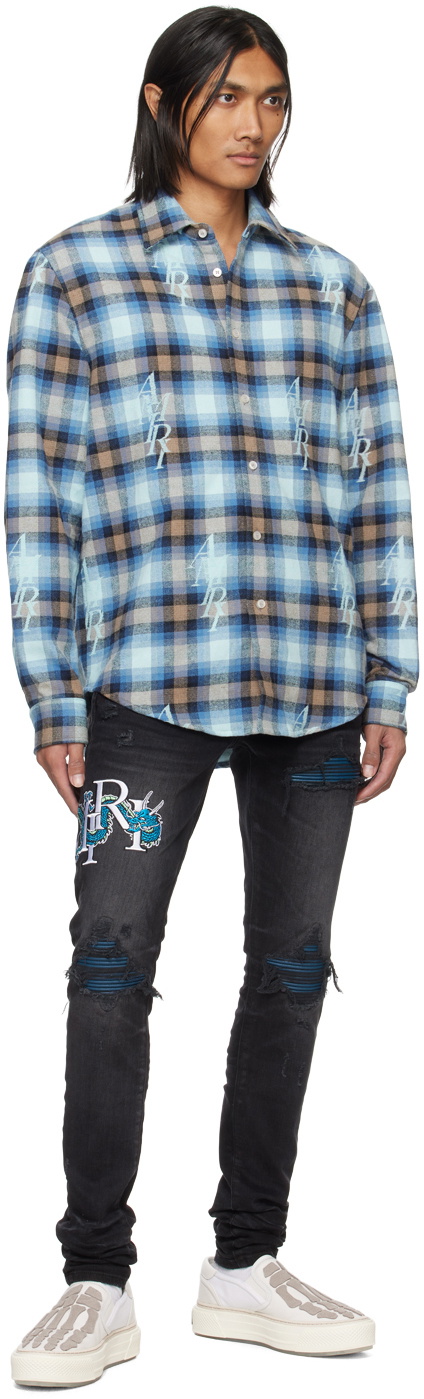 AMIRI Blue Staggered Plaid Shirt