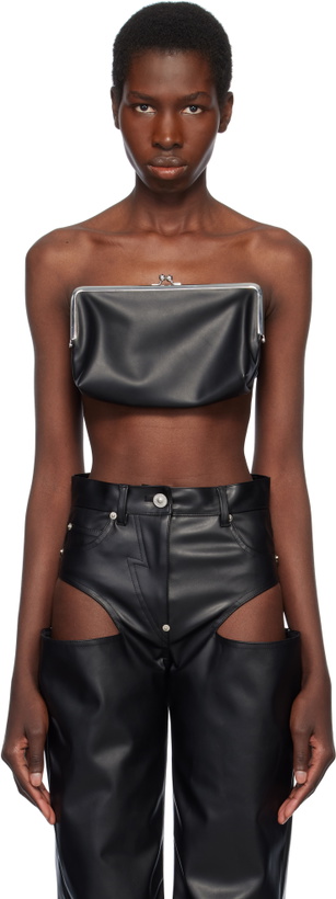 Photo: Pushbutton Black Coin Purse Belted Faux-Leather Top