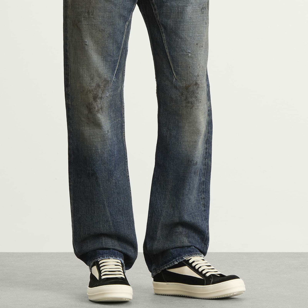 Rick Owens Men's Suede Vintage Sneakers in Black/Milk/Milk
