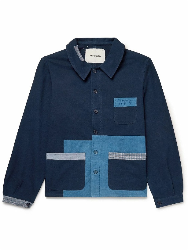 Photo: Story Mfg. - French Logo-Embroidered Patchwork Organic Cotton-Canvas Jacket - Blue