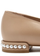 Stuart Weitzman Pearl-embellished Leather Ballet Flats Beige