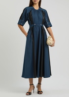 Lovebirds Sequin-embellished Belted Midi Dress Navy