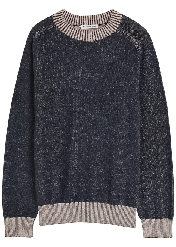 Photo: Ymc Two-tone Fine-knit Sweatshirt Navy