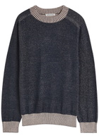 Ymc Two-tone Fine-knit Sweatshirt Navy