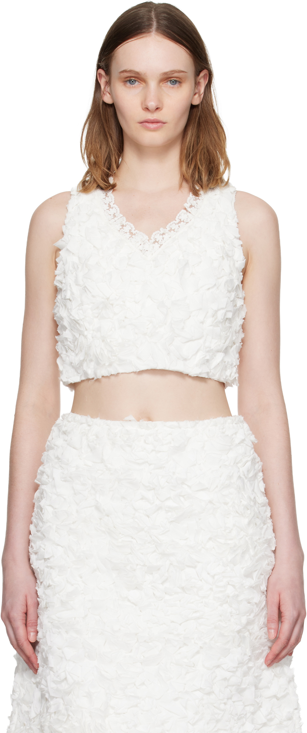 SHUSHU/TONG White Ruffle Trim Sleeveless Top