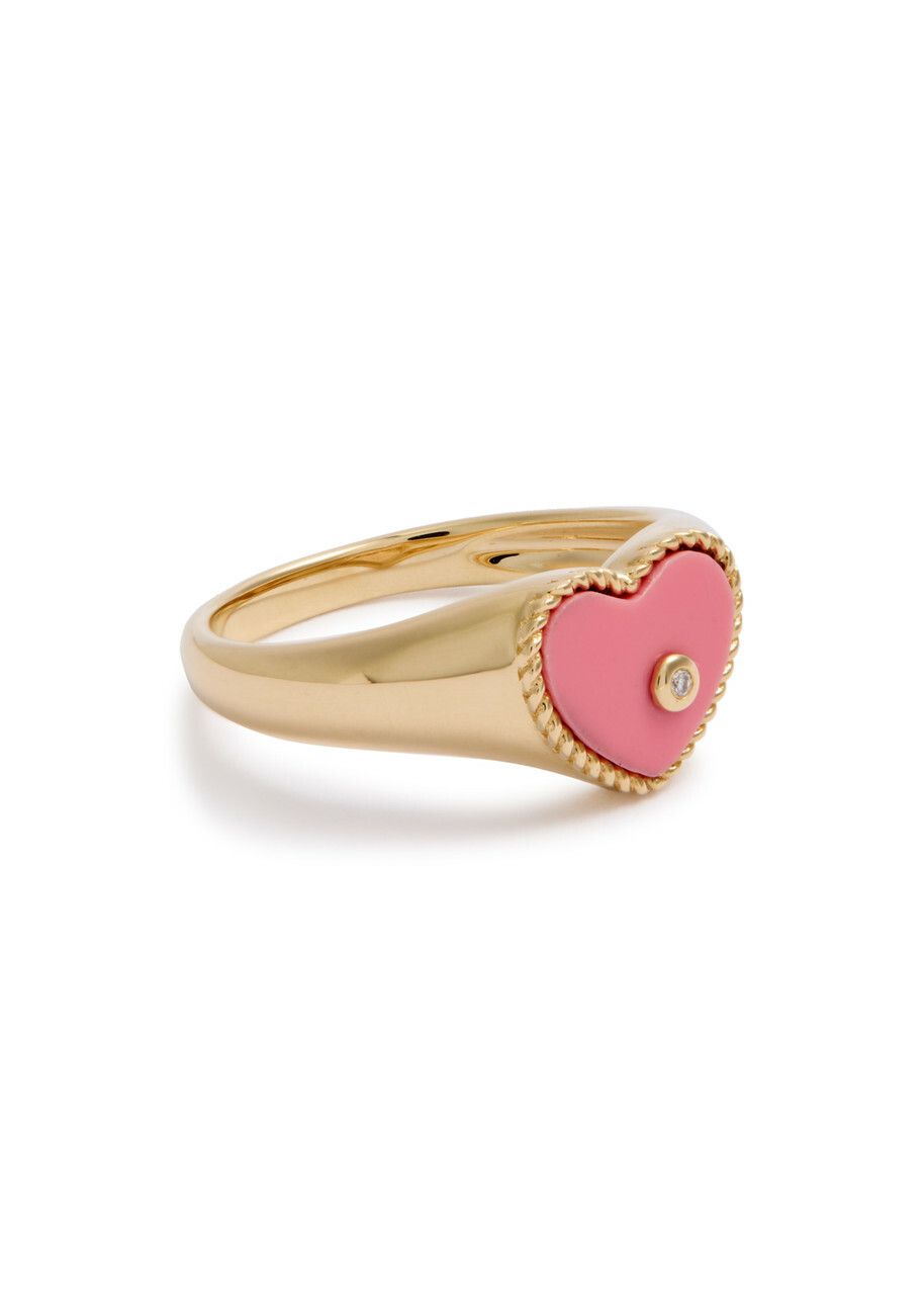 Yvonne Leon Baby Chevalière Coeur 9kt Gold Pinky Ring Pink