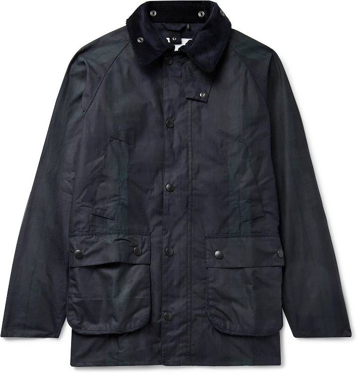 Photo: Barbour White Label - Bedale Corduroy-Trimmed Checked Waxed-Cotton Jacket - Blue
