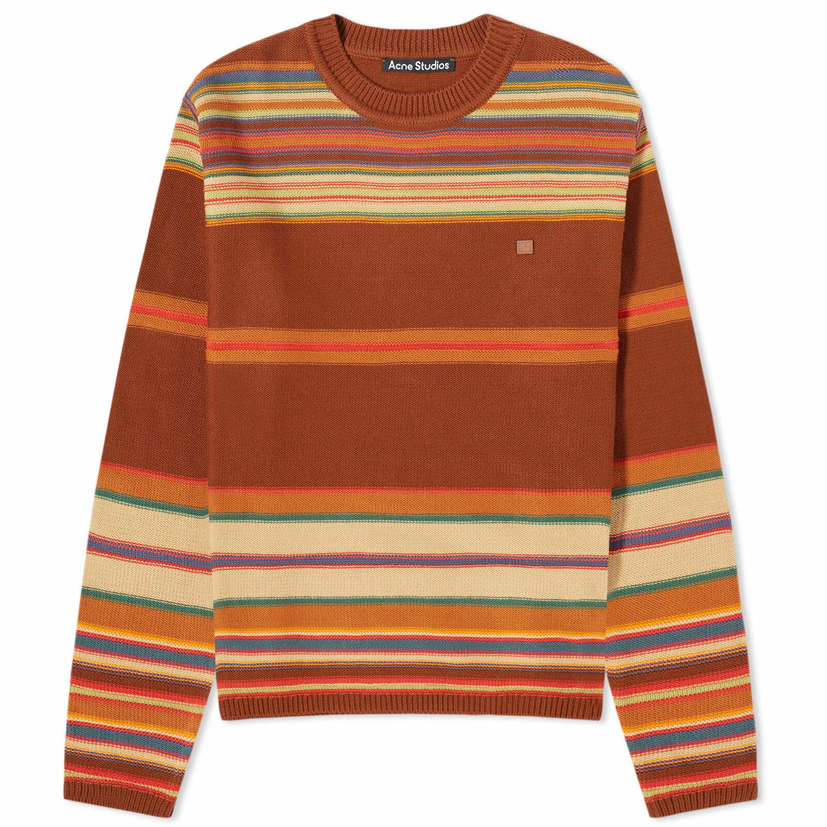 Acne Studios Men's Kenzil Stripes Face Jumper in Cinnamon Brown