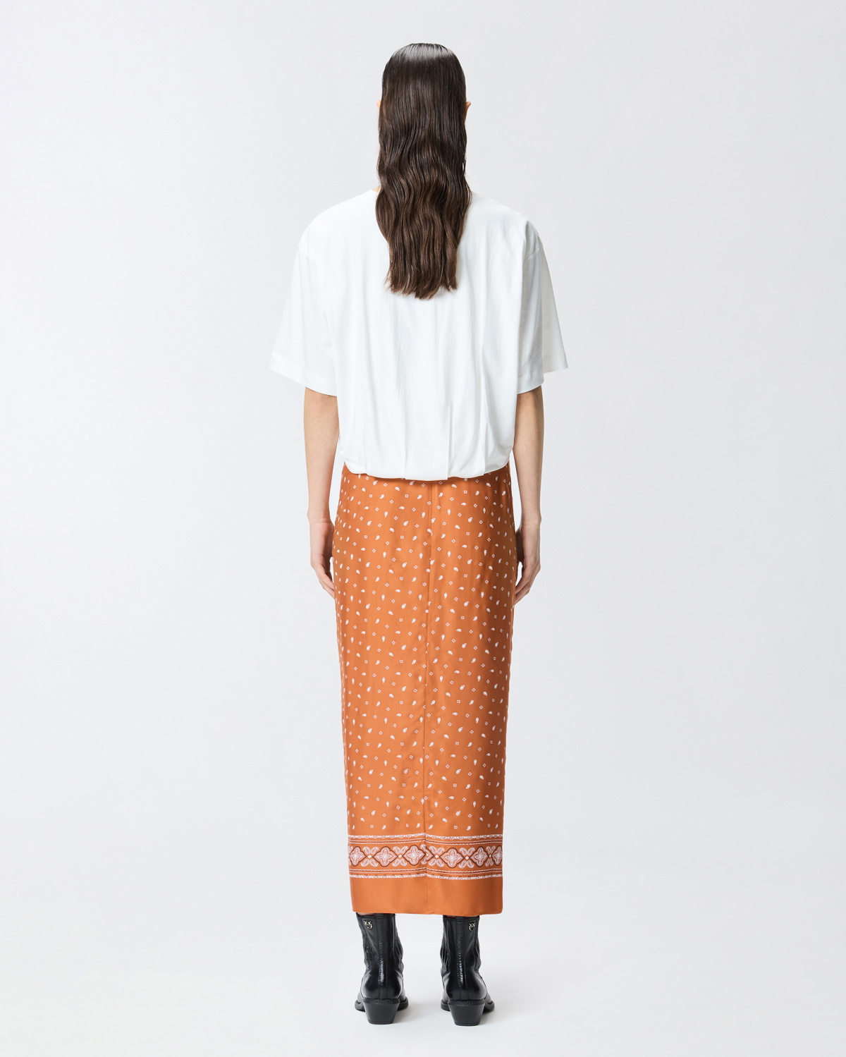 Pinko Bandana Print Sarong Midi Skirt Burnt/White