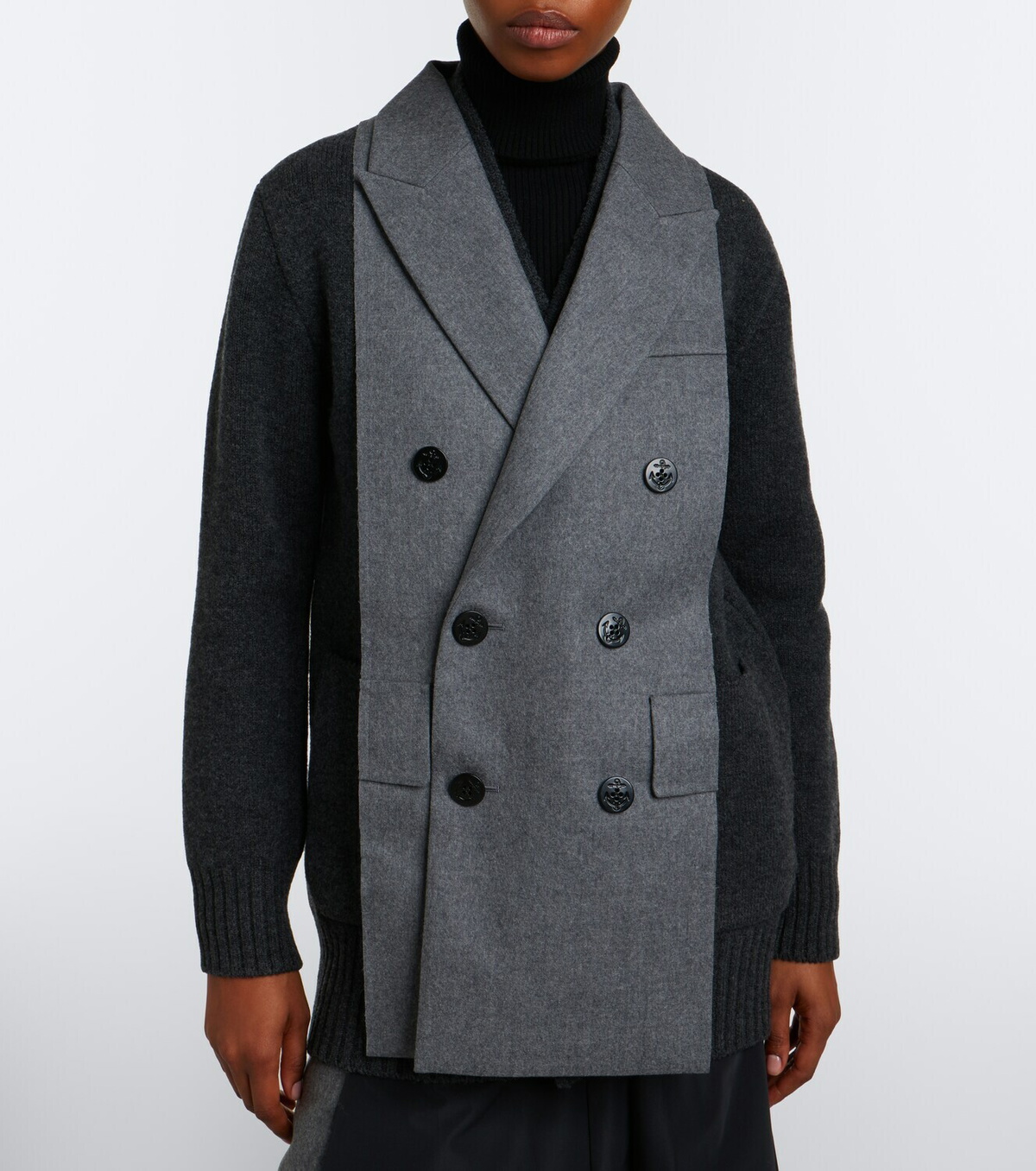 Sacai Layered wool-blend cardigan