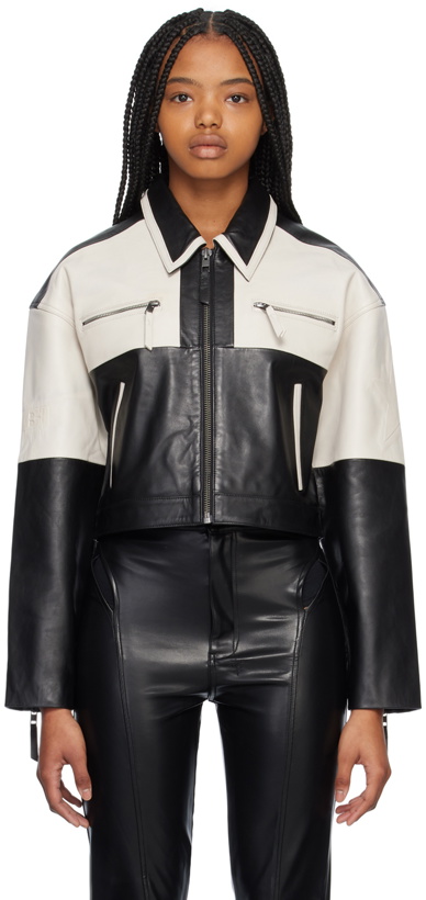 Photo: Ksubi Black & Off-White Emblem Leather Jacket