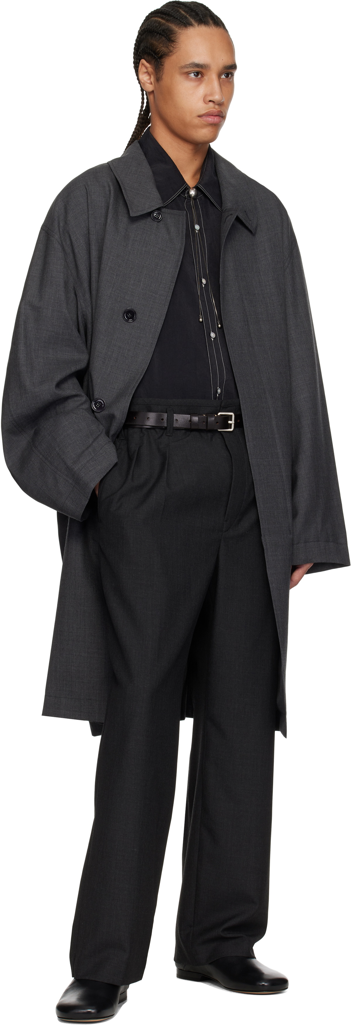 LEMAIRE Black Leather Slippers