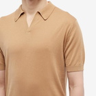 John Smedley Men's Noah Skipper Collar Polo Shirt in Light Camel