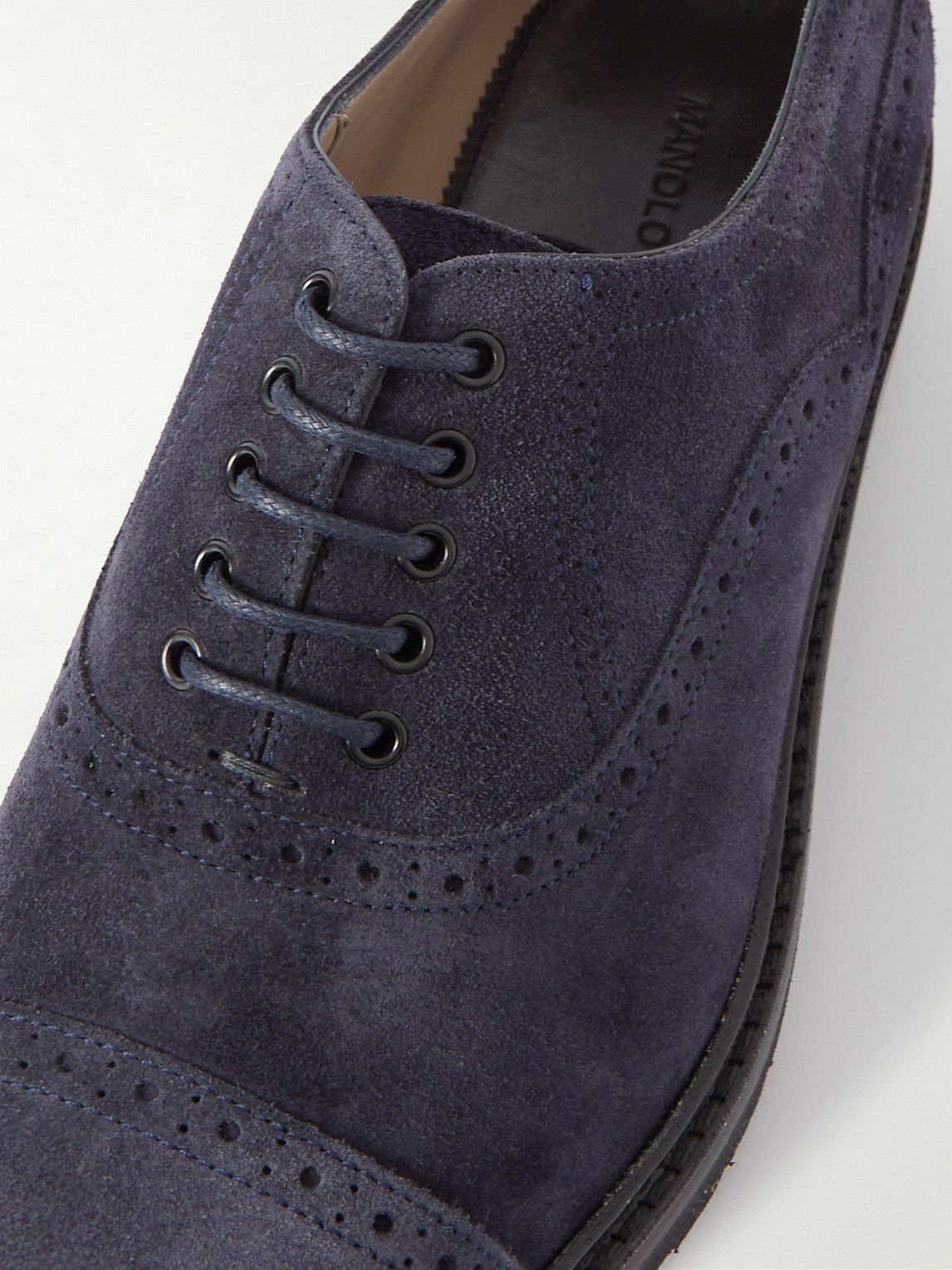 Manolo Blahnik - Norton Cap-Toe Suede Oxford Brogues - Blue