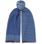 Paul Smith - Fringed Striped Cotton-Twill Scarf - Blue