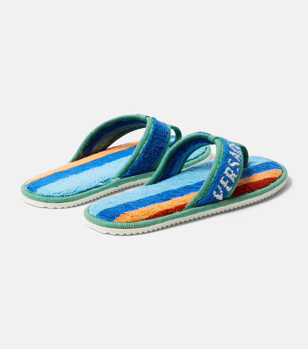 Versace Home Striped cotton terry slippers
