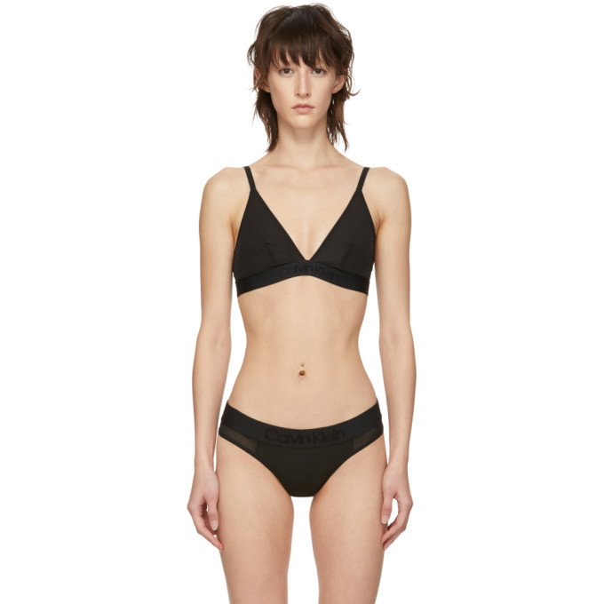 Photo: Calvin Klein Underwear Black Tonal Logo Unlined Triangle Bralette