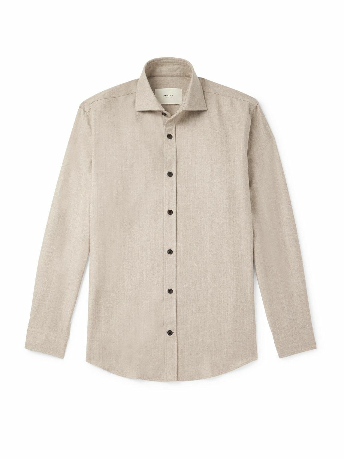Purdey - Cutaway-Collar Wool and Cashmere-Blend Shirt - Neutrals
