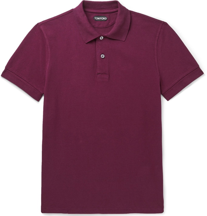 Photo: TOM FORD - Slim-Fit Cotton-Piqué Polo Shirt - Burgundy