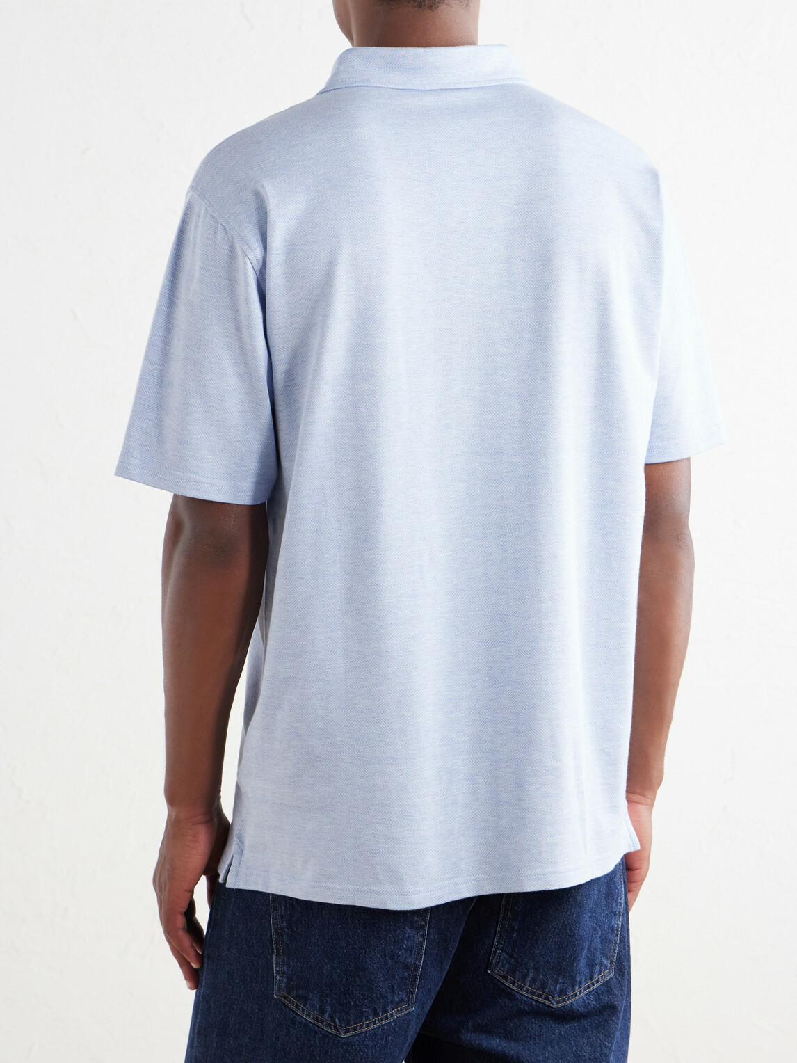 Peter Millar - Cotton-Blend Herringbone Polo Shirt - Blue