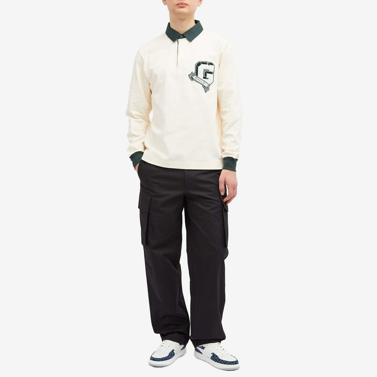 Givenchy Men's Long Sleeve Rugby Polo in White/Green