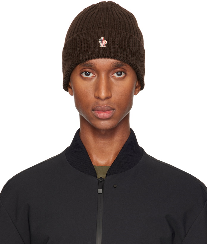 Photo: Moncler Grenoble Brown Ribbed Knit Wool Beanie