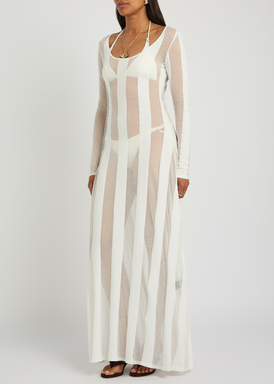 Zeynep Arcay Striped Sheer-knit Gown White