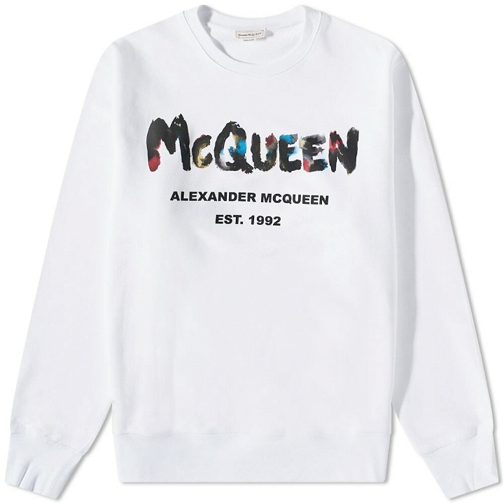 Photo: Alexander McQueen Men's Multicoloured Grafitti Logo Crew Sweat in White/Mix
