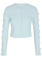 Loveshackfancy Zoriah Bow-appliquéd Pointelle-knit Cardigan Light Blue
