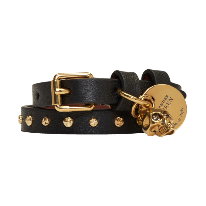 Alexander McQueen Black and Gold Studded Skull Double Wrap