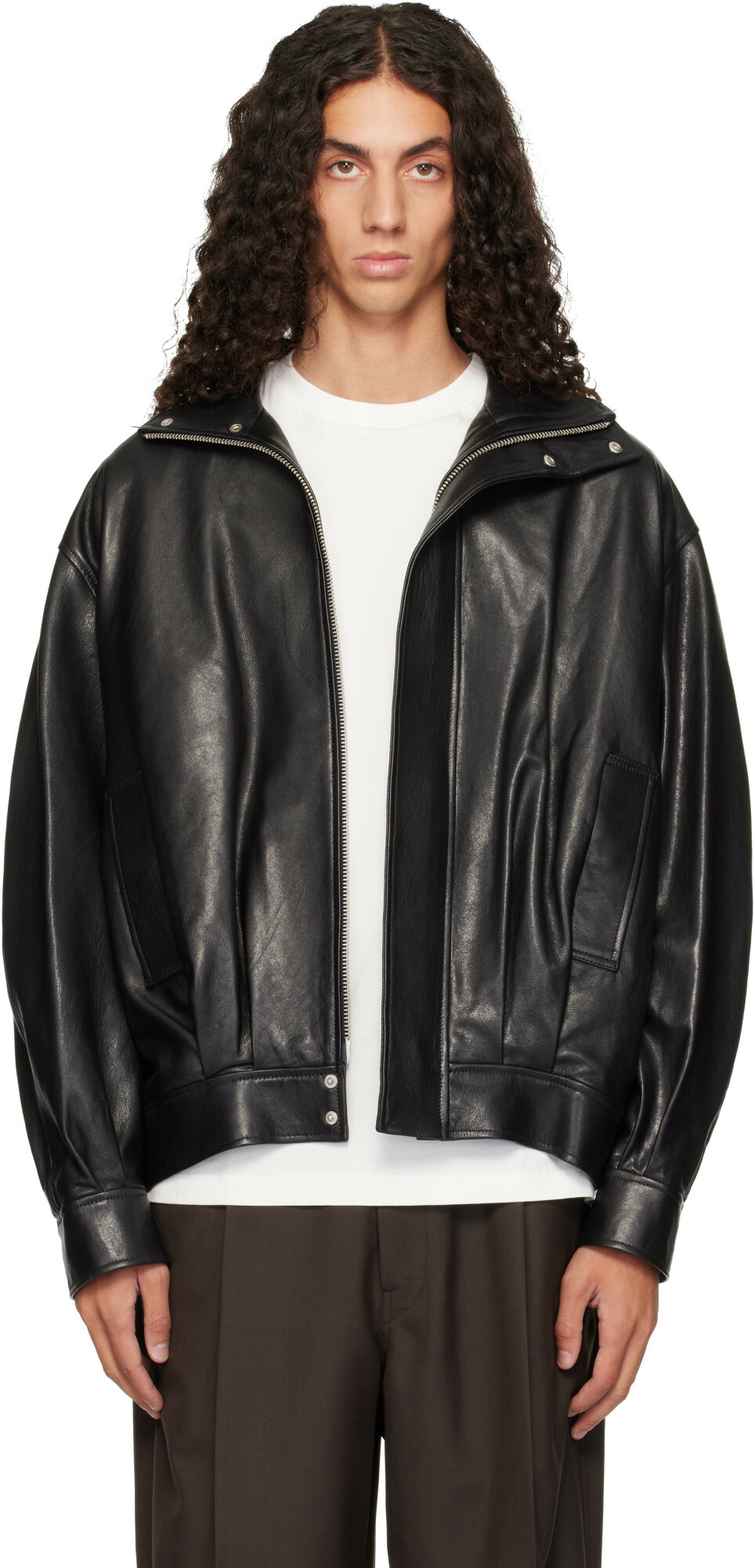 Arma Black Paulo Leather Funnel Neck Jacket