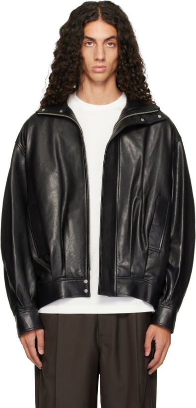 Photo: Arma Black Paulo Leather Funnel Neck Jacket