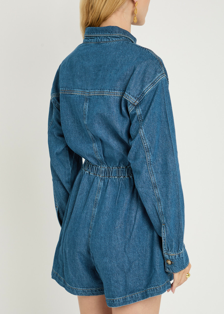 Paige Madigan Romper Stretch-denim Playsuit Blue