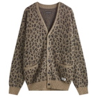 Wacko Maria Men's Leopard Mohair Cardigan in Beige
