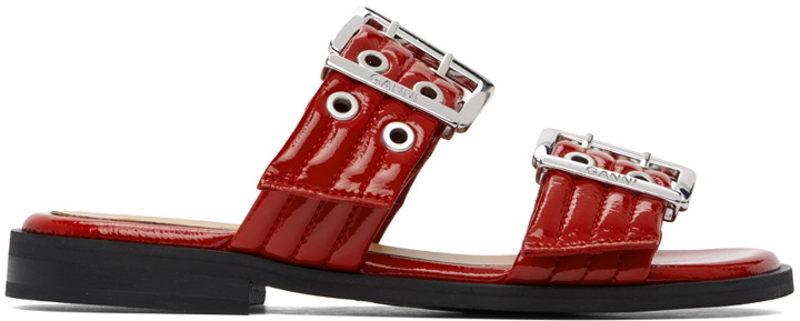 Photo: GANNI Red Feminine Buckle Two-Strap Sandals