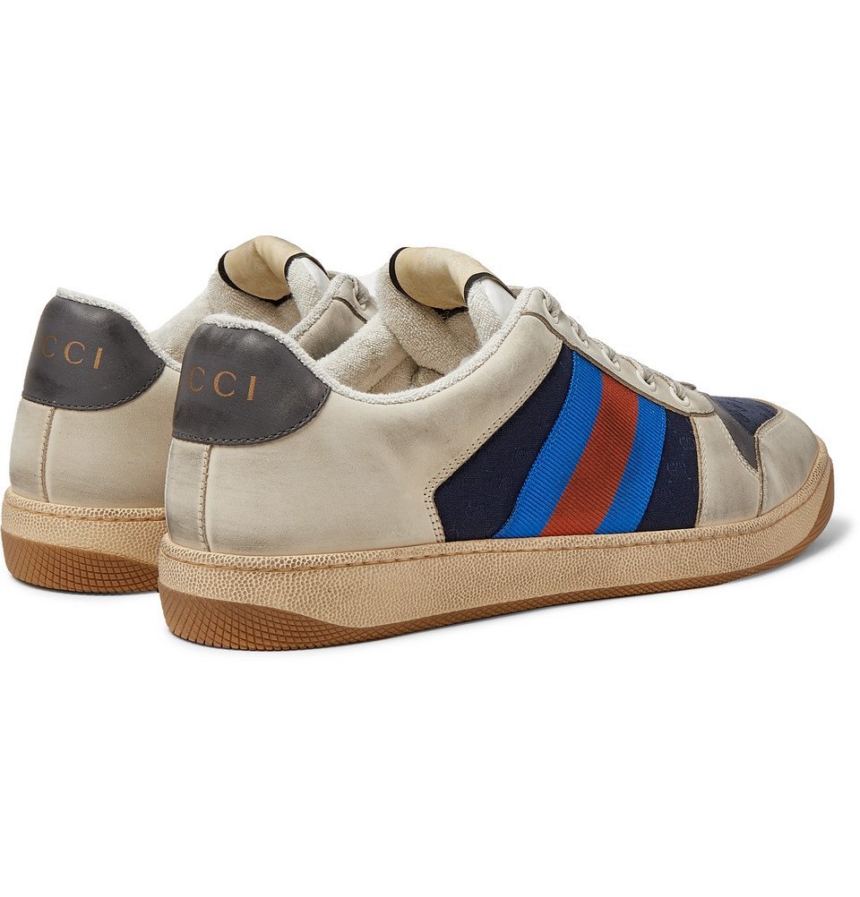 Gucci - Screener Webbing-Trimmed Distressed Leather and  display picture 1