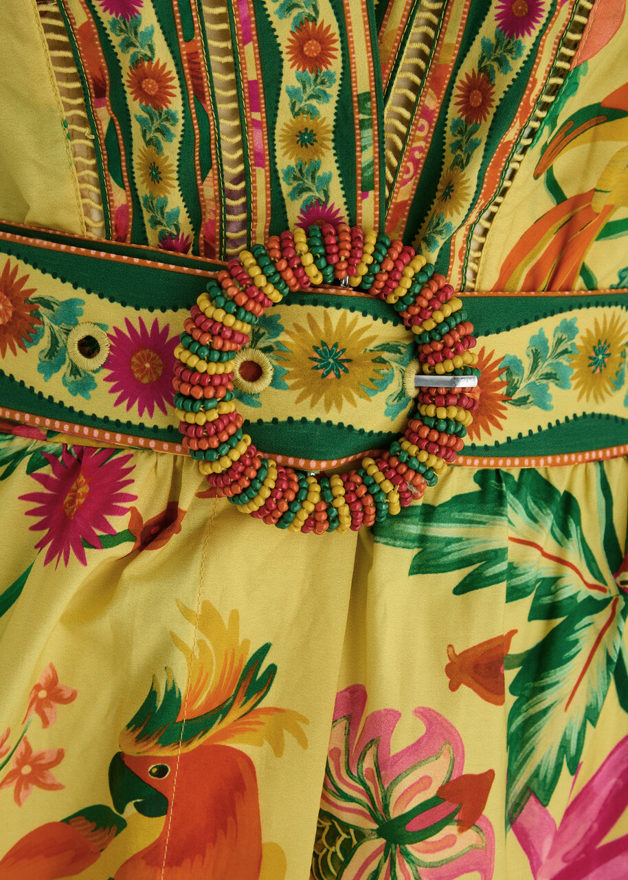 Farm Rio Fruit Garden Printed Cotton-poplin Mini Dress Yellow