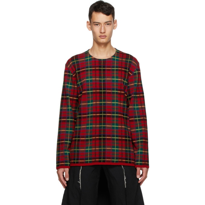 Photo: Comme des Garcons Homme Plus Red Intarsia Tartan Crewneck Sweater