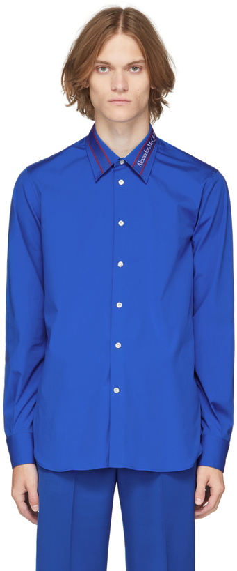 Photo: Alexander McQueen Blue Logo Tape Collar Shirt