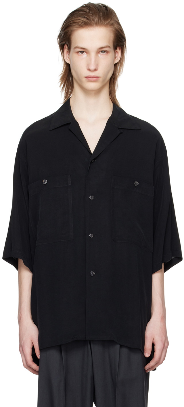 YOKE Black Open Collar Shirt