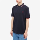 Fred Perry Men's Slim Fit Twin Tipped Polo Shirt in Navy/Snow White/Burnt Red