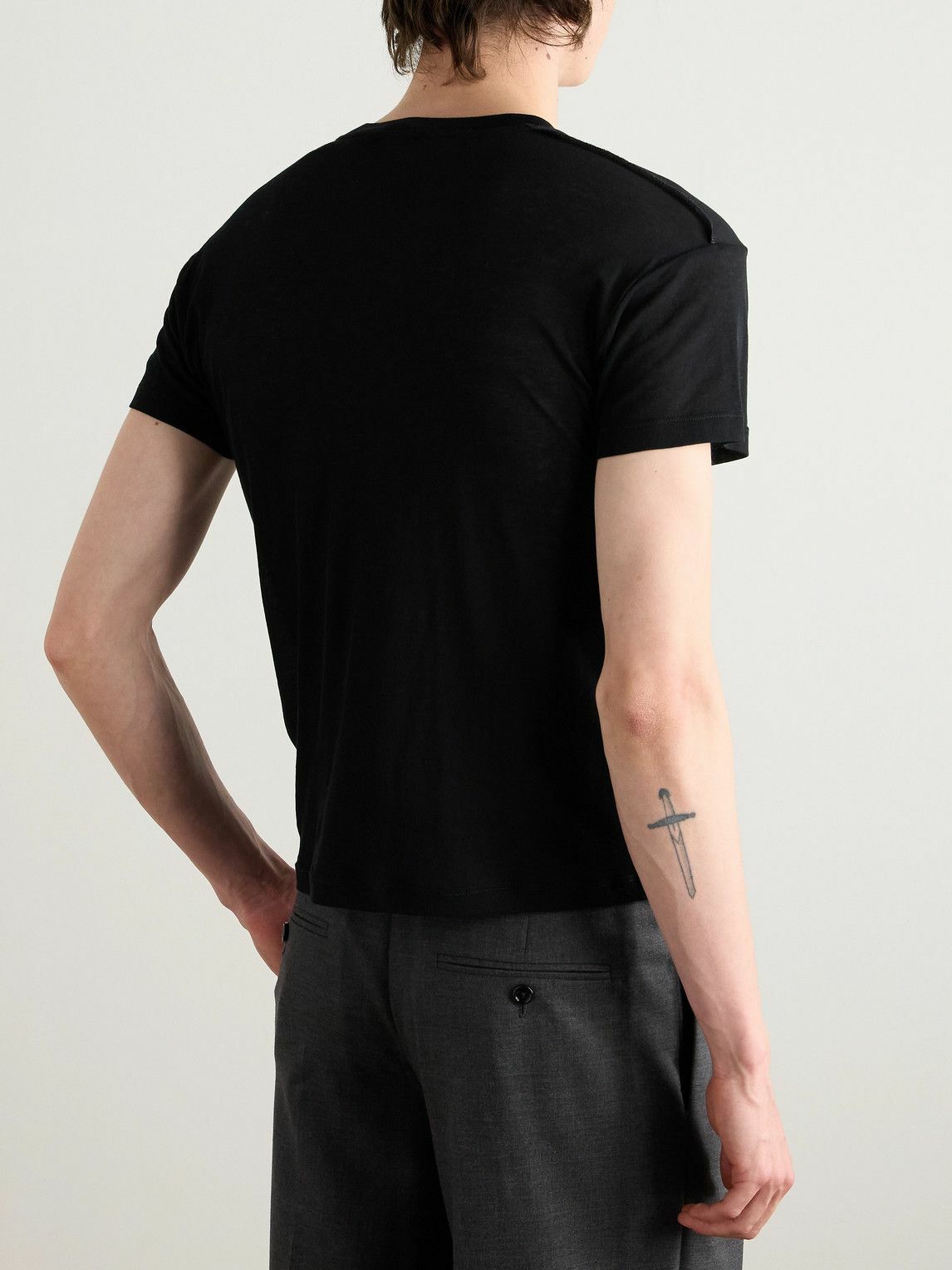 CELINE - Slim-Fit Logo-Embroidered Cotton-Jersey T-Shirt - Black