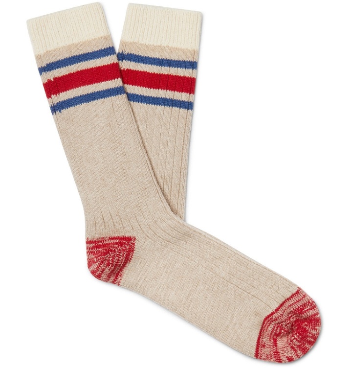 Photo: Thunders Love - Nautical Turn Striped Recycled Stretch Cotton-Blend Socks - Neutrals