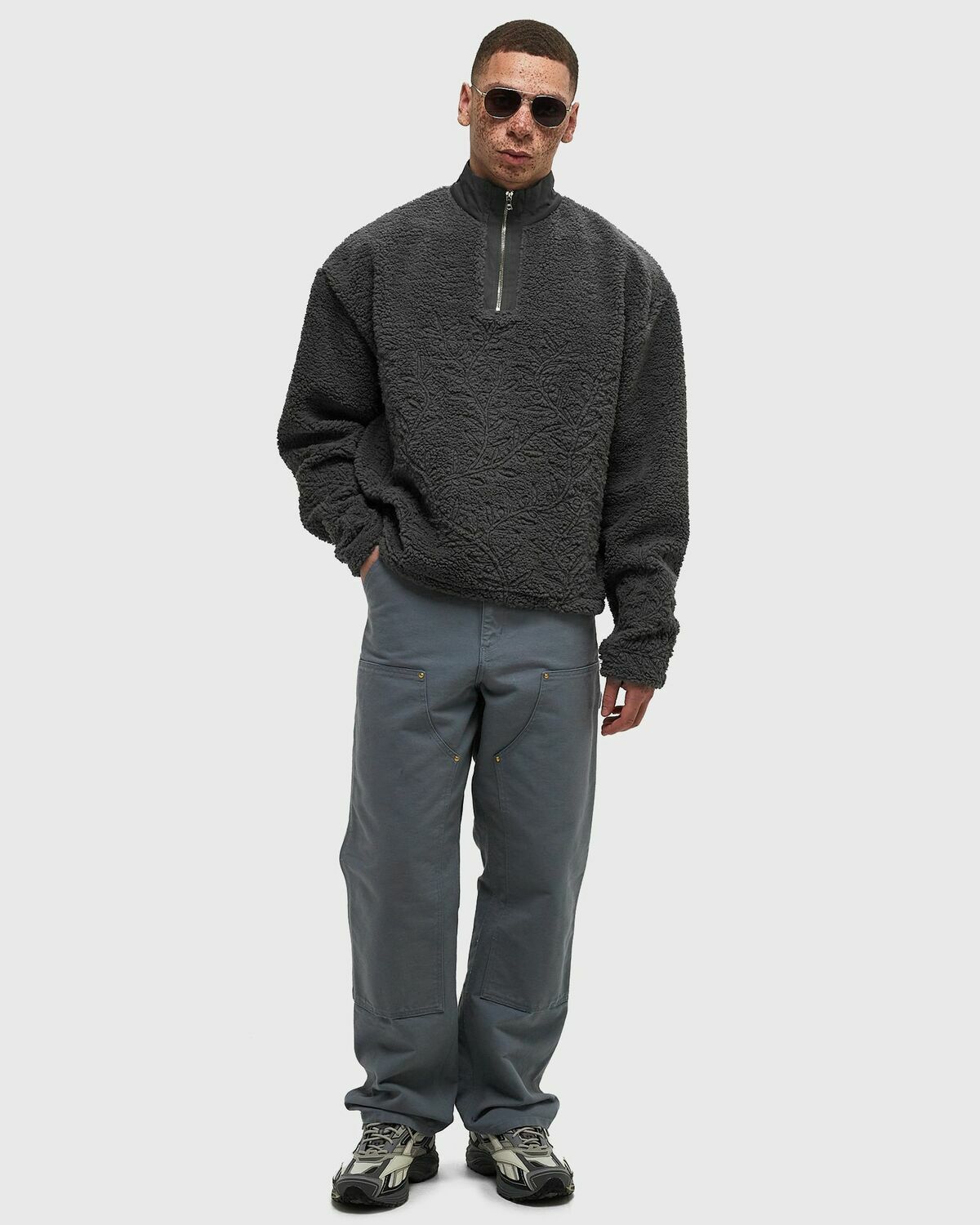 Rough. FLEECE TROYER OLIVE Beige Mens Half-Zip