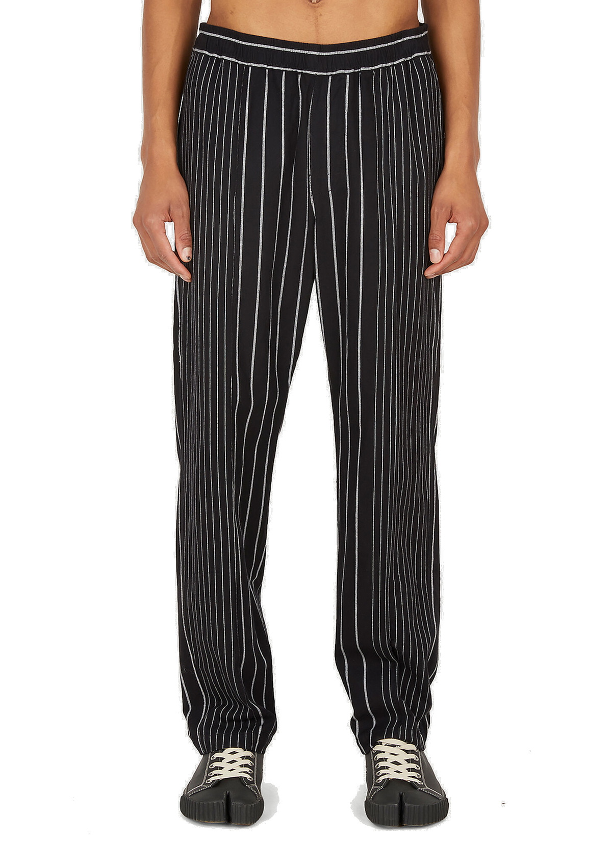 Drawstring Pinstripe Pants in Black NOMA t.d.