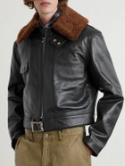 Enfants Riches Déprimés - Hotrod Shearling-Trimmed Leather Jacket - Black