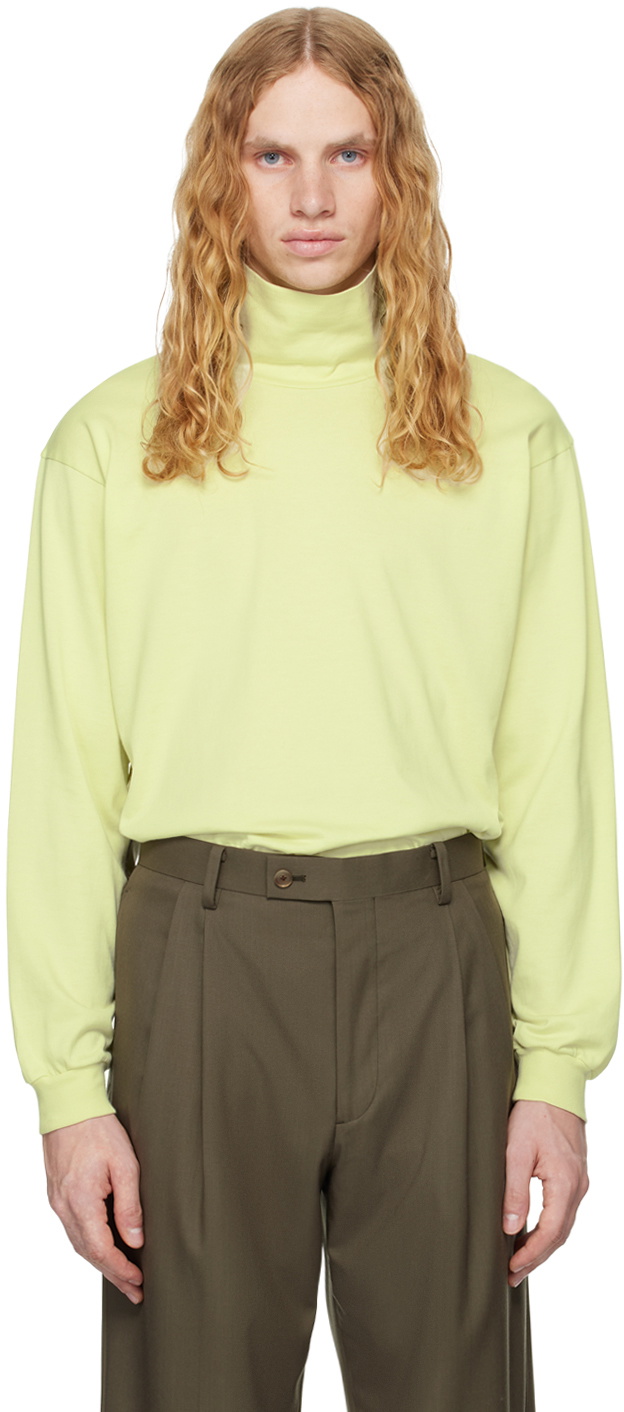 AURALEE Green Luster Plaiting Turtleneck