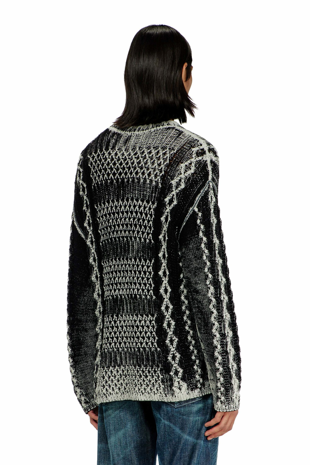 Diesel Treated cable-knit jumper - Knitwear Mens in Multicolor