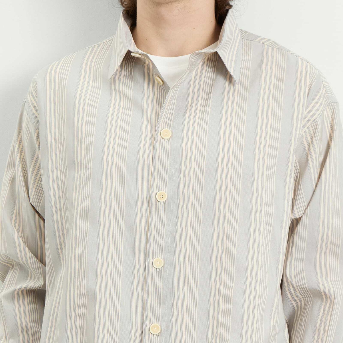 Ranra Men's Stripy Classic Shirt in Rigati Putty/Blue
