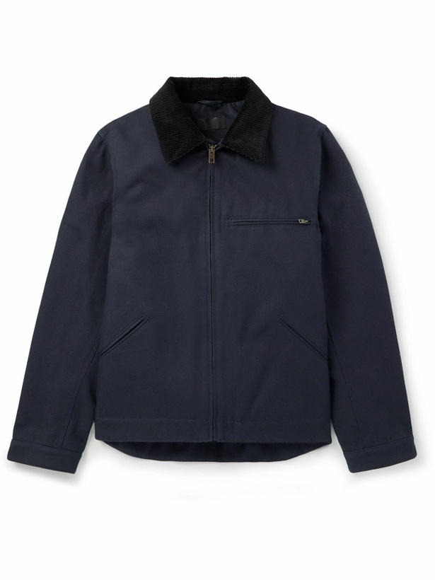 Photo: Nili Lotan - Caspian Corduroy-Trimmed Cotton-Canvas Jacket - Blue